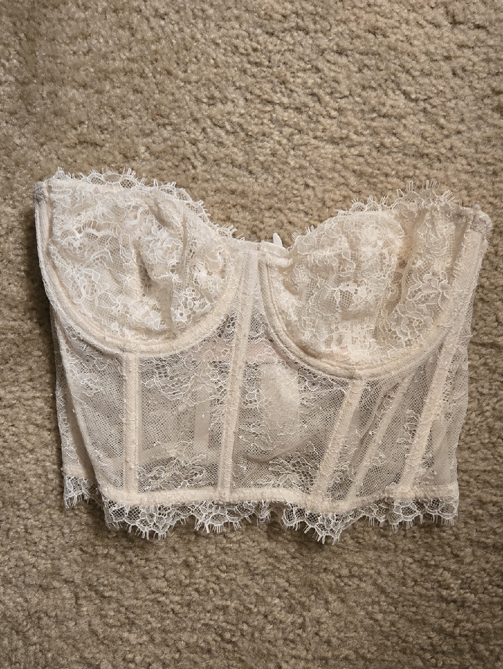 Victoria Secret Lace Longline Bustier Corset Top - Cream